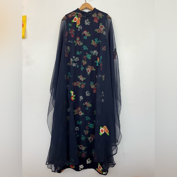 Vintage 70’s I. Magnin / Floral Maxi Dress with Chiffon Overlay - Picture 4 of 8